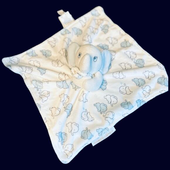 NWOT Blankets & Beyond Elephant White / Blue Plush Mini Security blanket Lovie - Picture 3 of 6
